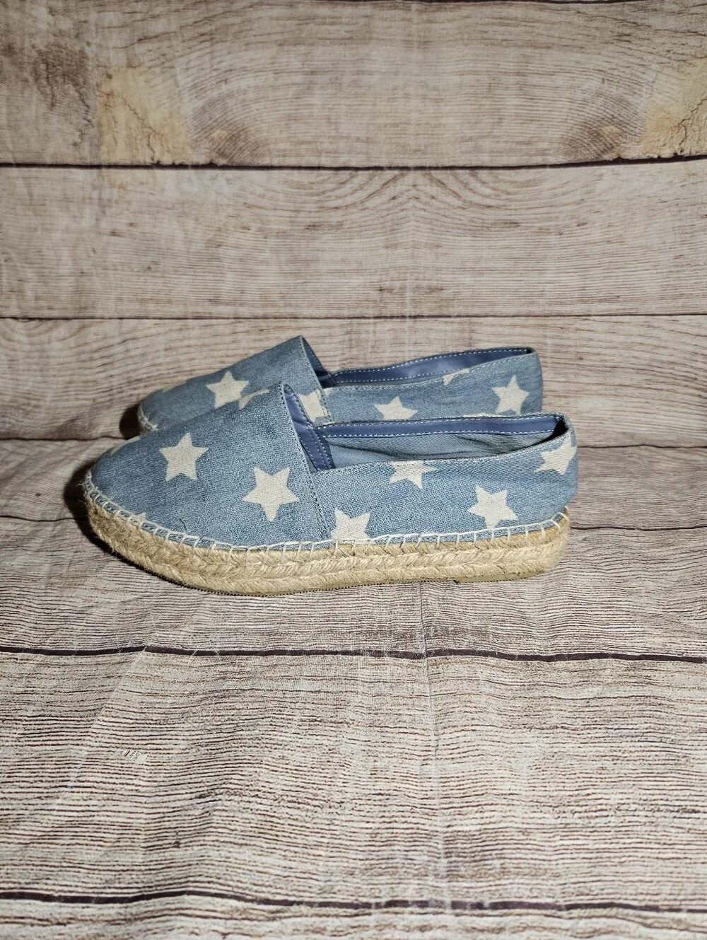 Steve Madden Talan espadrille chambray stars platform slip on shoes